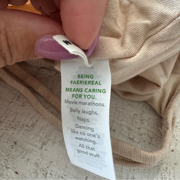 Aerie Ribbed Lace Racerback Tank Top NWT size Medium Beige Tan Cropped Cami - Picture 10 of 12